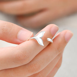 Whale Tail Adjustable Sterling Silver Ring Ring