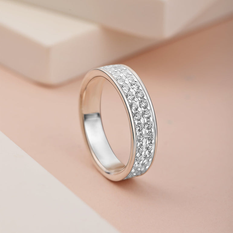 Double CZ Eternity Couple Engagement Rings for Him Promise Ring
