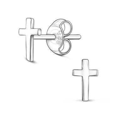 Small Cross Earrings Stud Sterling Silver Stud Earrings High Polished