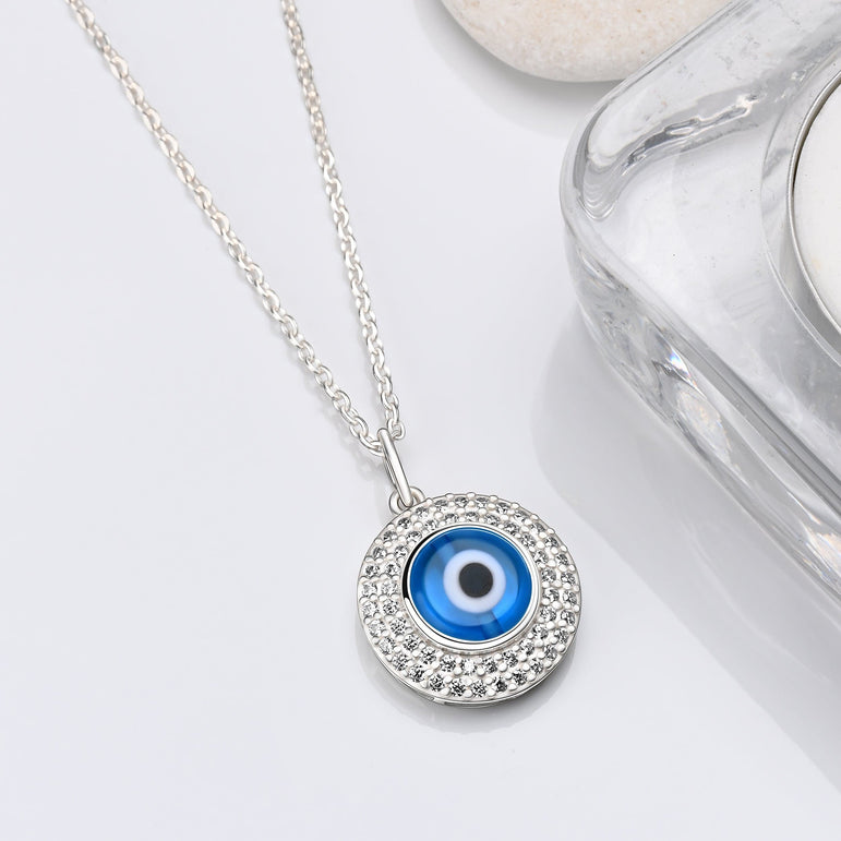 Blue Evil Eye Necklace Sterling Silver Pendant Necklace