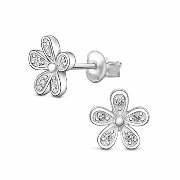 CZ Small Flower Stud Earrings Silver Minimalist Earrings Stud Earrings