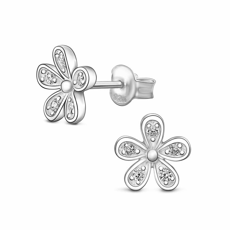 CZ Small Flower Stud Earrings Silver Minimalist Earrings Stud Earrings
