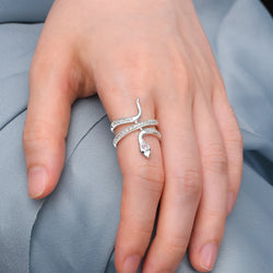 Pink CZ Coiling Snake Ring Silver Adjustable Ring