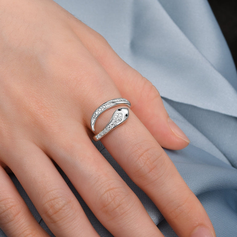 CZ Swirling Snake Ring Sterling Silver Adjustable Ring