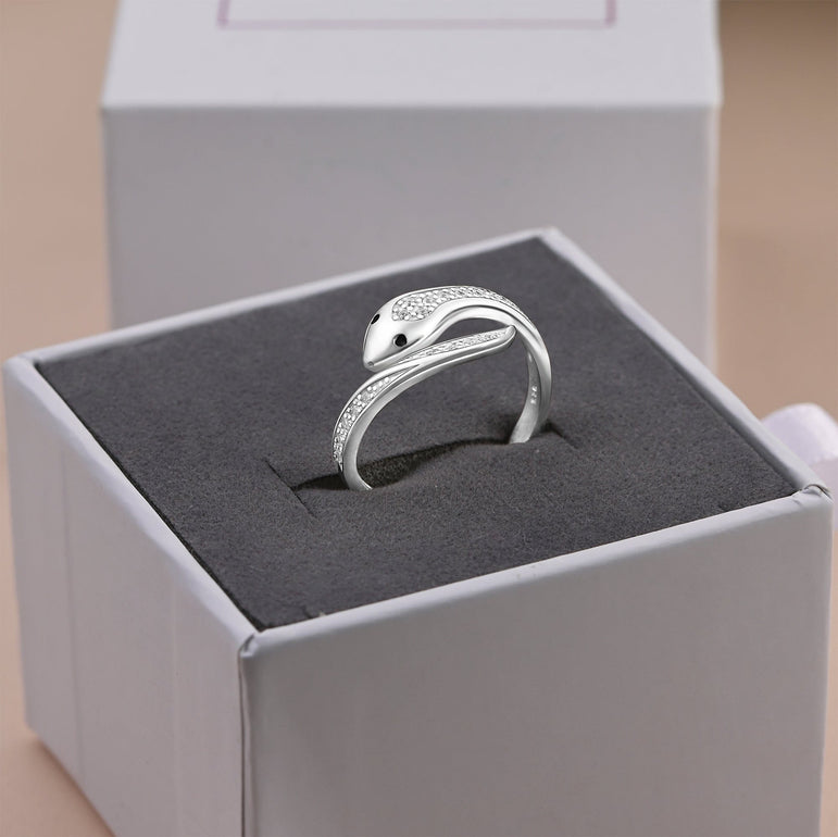 CZ Swirling Snake Ring Sterling Silver Adjustable Ring