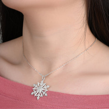 CZ Winter Star Sterling Silver Snowflake Pendant Pendant
