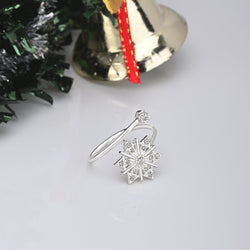 CZ Winter Star Silver Snowflake Ring Adjustable Ring