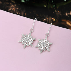 Frozen Winter CZ Snowflake Drop Earrings Silver Drop Earrings