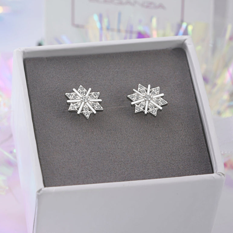 CZ Winter Star Snowflake Earrings Silver Stud Earrings Stud Earrings