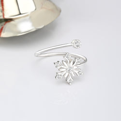 Sterling Silver Snowflake Ring Adjustable Ring