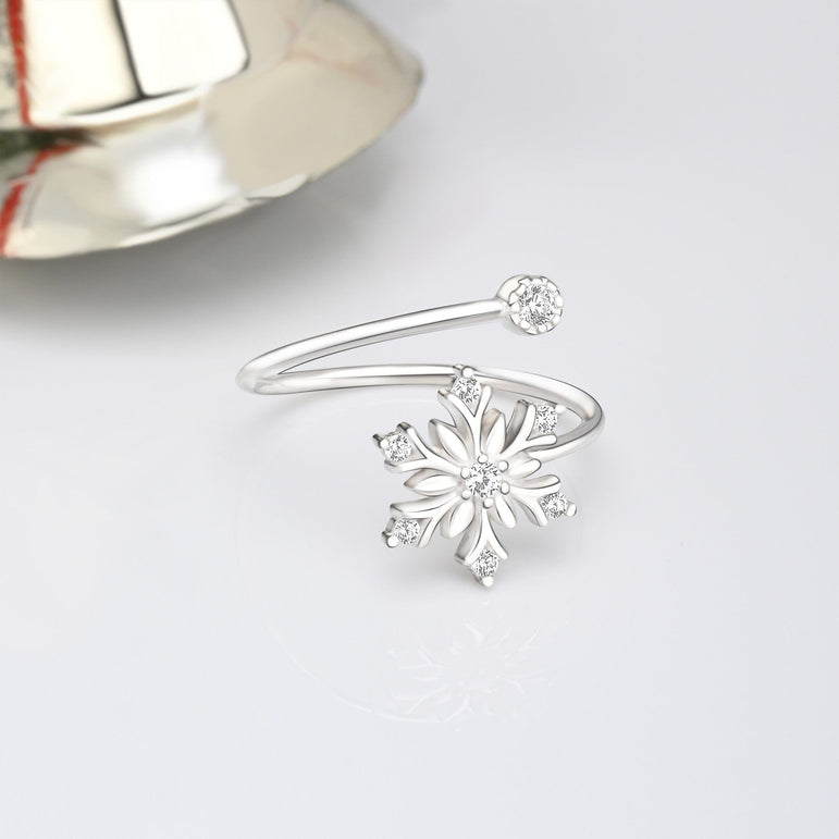 Sterling Silver Snowflake Ring Adjustable Ring