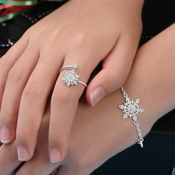 CZ Winter Star Silver Snowflake Ring Adjustable Ring