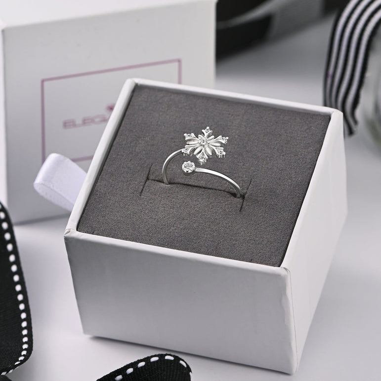 Sterling Silver Snowflake Ring Adjustable Ring