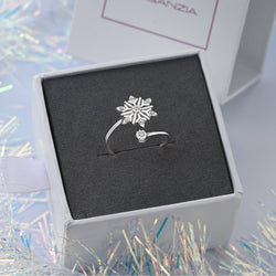 Frozen Winter CZ Snowflake Silver Ring Adjustable Ring