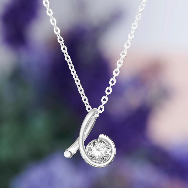CZ Twist Swirl Tear Drop Necklace Silver Pendant Necklace