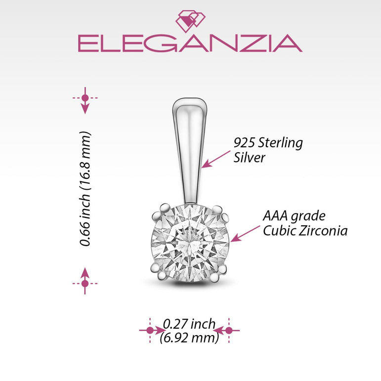 Round Cubic Zirconia Solitaire Pendant Silver Pendant