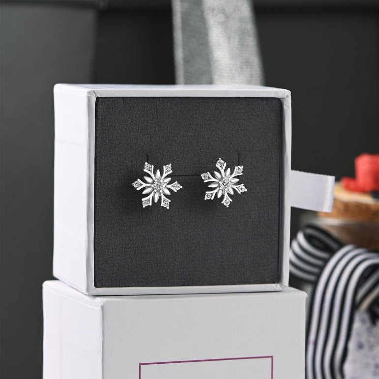 Sterling Silver Snowflake Earrings CZ Stud Earrings Stud Earrings