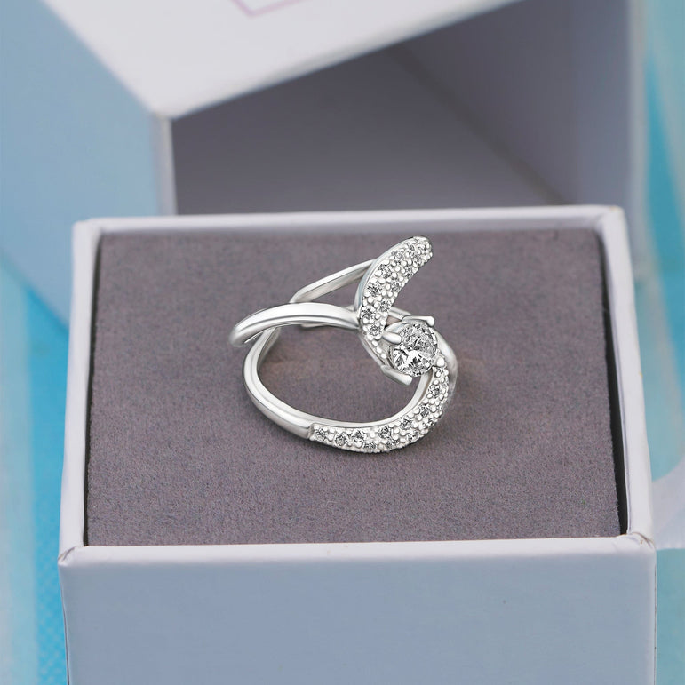 CZ Double Loop Ring Silver Adjustable Swirl Ring Adjustable Ring