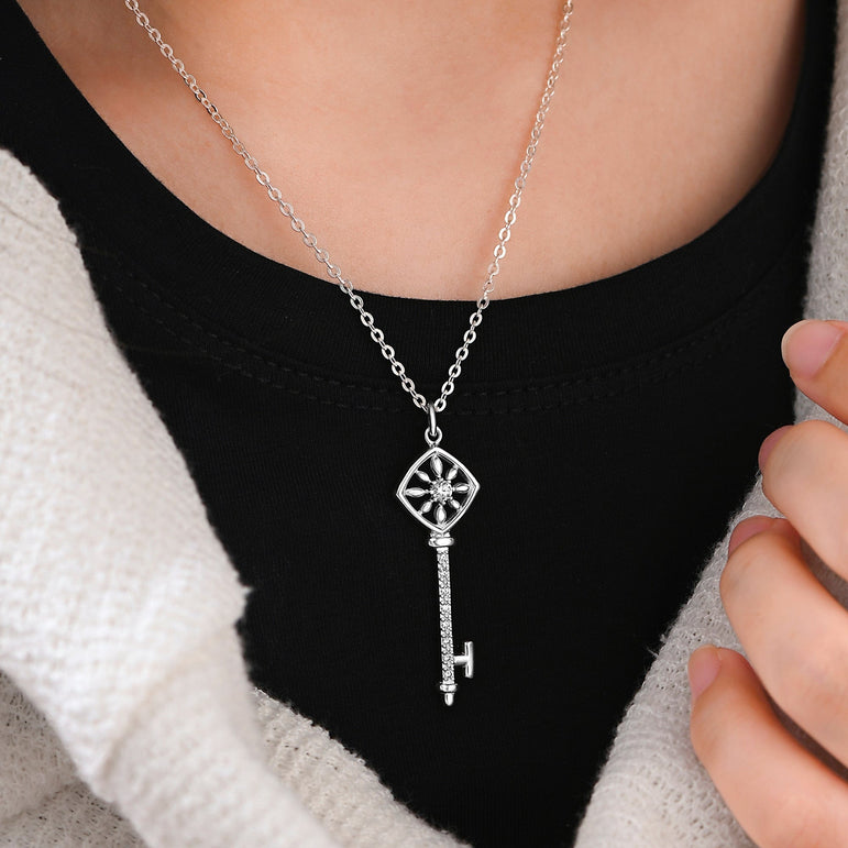 Square Compass Key Sterling Silver Pendant Pendant