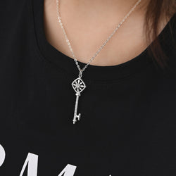 Square Compass Key Necklace Silver Pendant Necklace