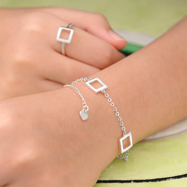 Open Square Sterling Silver Bracelets Charms Bracelet
