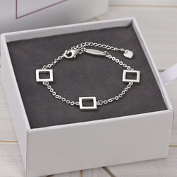 Open Square Sterling Silver Bracelets Charms Bracelet