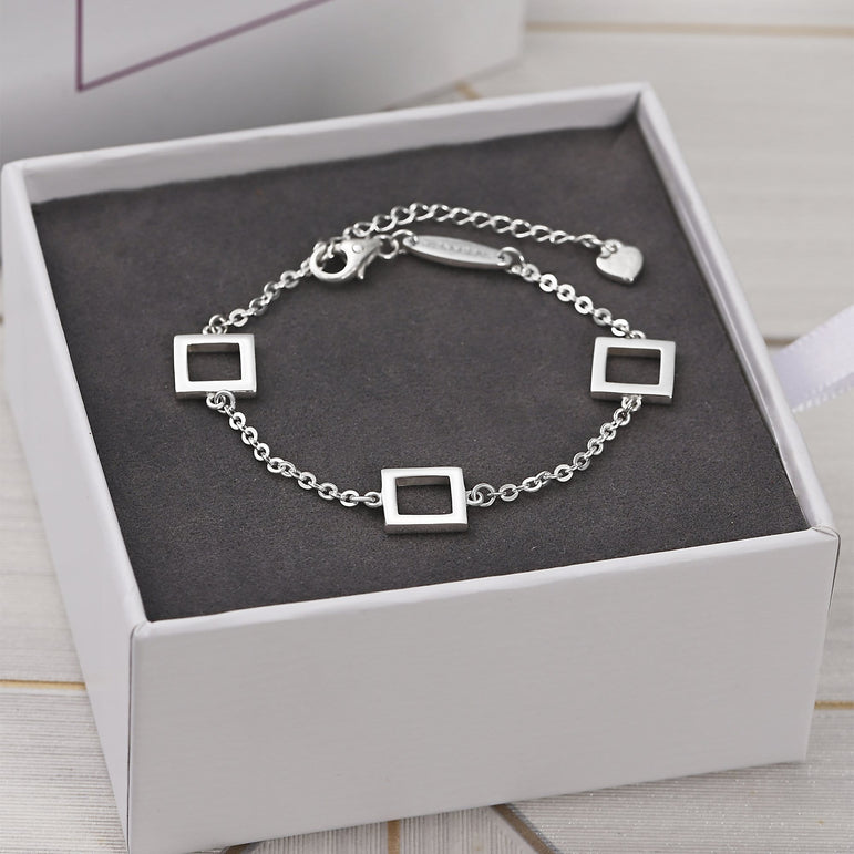 Open Square Sterling Silver Bracelets Charms Bracelet