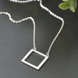 Open Square Sterling Silver Necklace with Pendant Pendant Necklace
