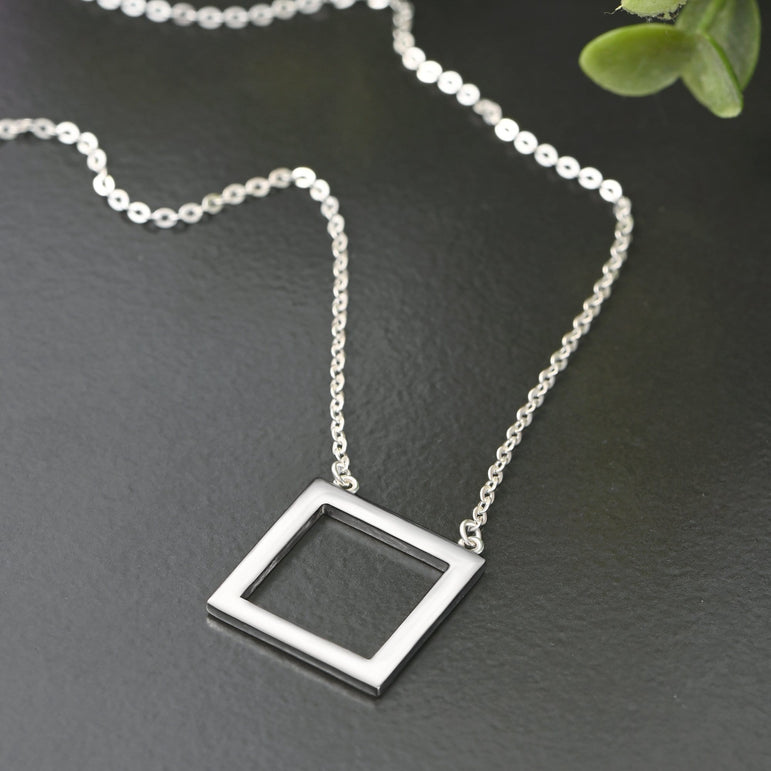 Open Square Sterling Silver Necklace with Pendant Pendant Necklace