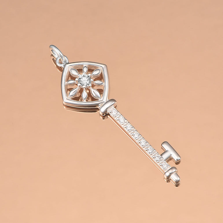 Square Compass Key Sterling Silver Pendant Pendant