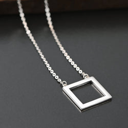 Open Square Sterling Silver Necklace with Pendant Pendant Necklace