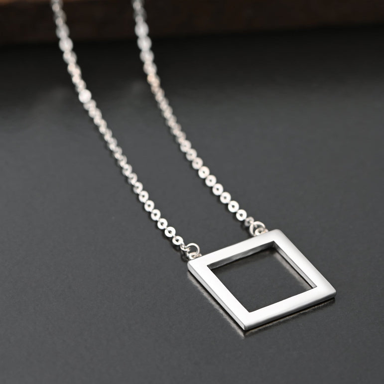 Open Square Sterling Silver Necklace with Pendant Pendant Necklace