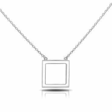Open Square Sterling Silver Necklace with Pendant Pendant Necklace