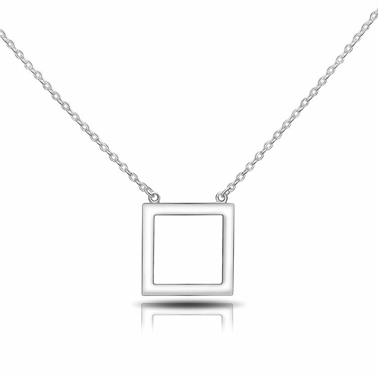 Open Square Sterling Silver Necklace with Pendant Pendant Necklace