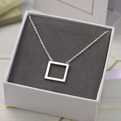 Open Square Sterling Silver Necklace with Pendant Pendant Necklace