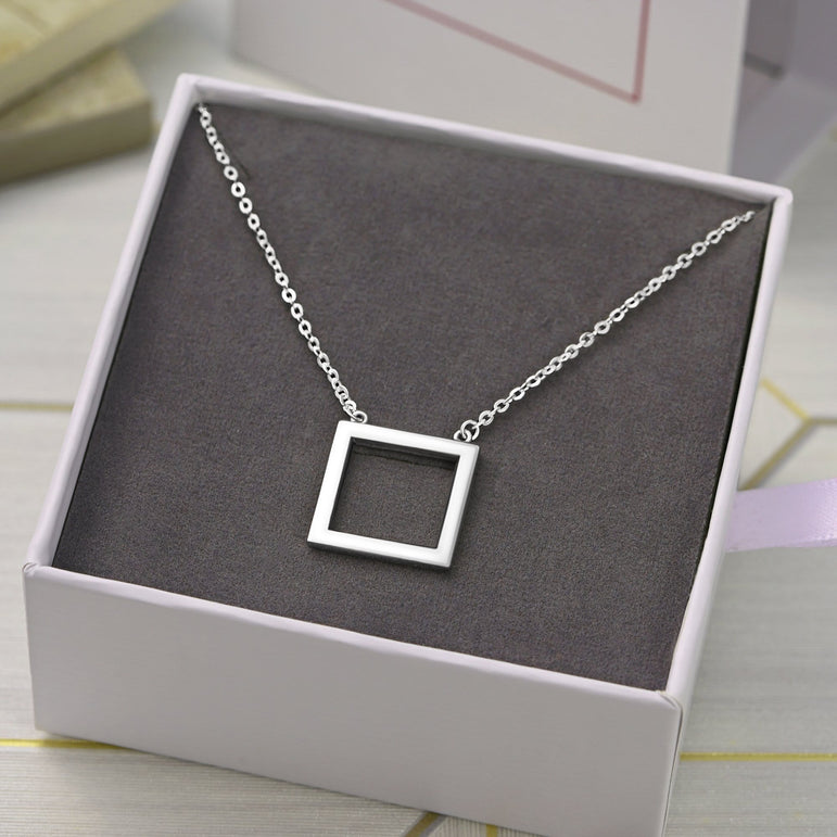 Open Square Sterling Silver Necklace with Pendant Pendant Necklace