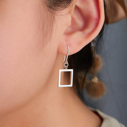 Open Square Sterling Silver Dangle Earrings Drop Earrings