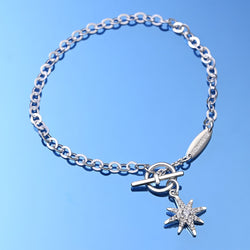 CZ North Star Silver Bracelet T-Bar Star Jewelry Bracelet