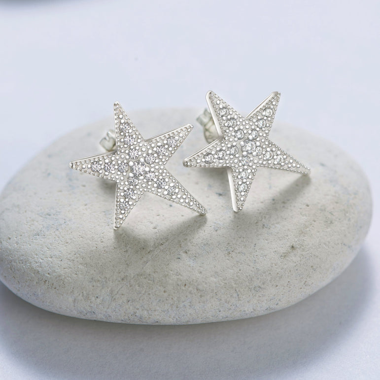 CZ Star Earrings, Sterling Silver Stud Earrings Stud Earrings