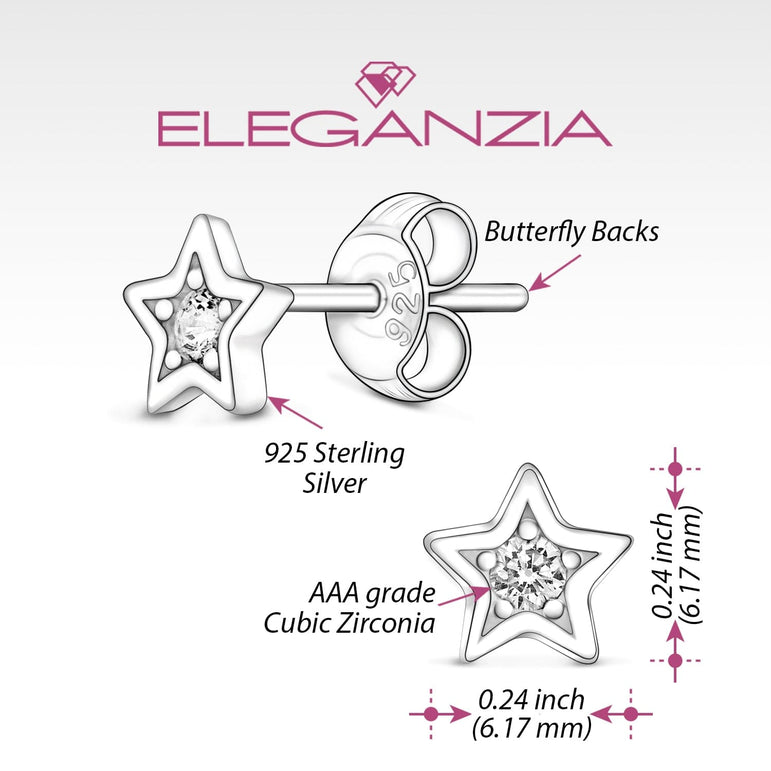 CZ Star Stud Earrings Sterling Silver Stud Earrings