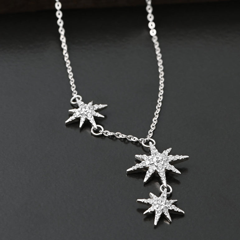 CZ Falling Star Necklace Silver Star Jewelry Pendant Necklace
