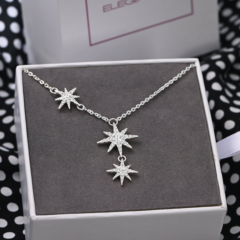 CZ Falling Star Necklace Silver Star Jewelry Pendant Necklace
