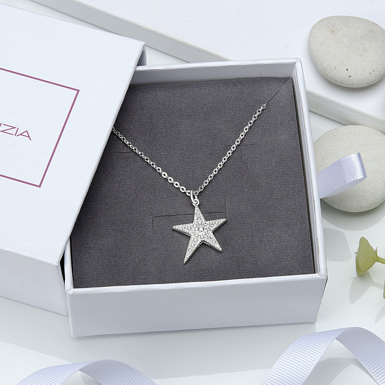 Sterling Silver Star Necklace, Lucky Star Jewelry Pendant Necklace Pendant + Chain