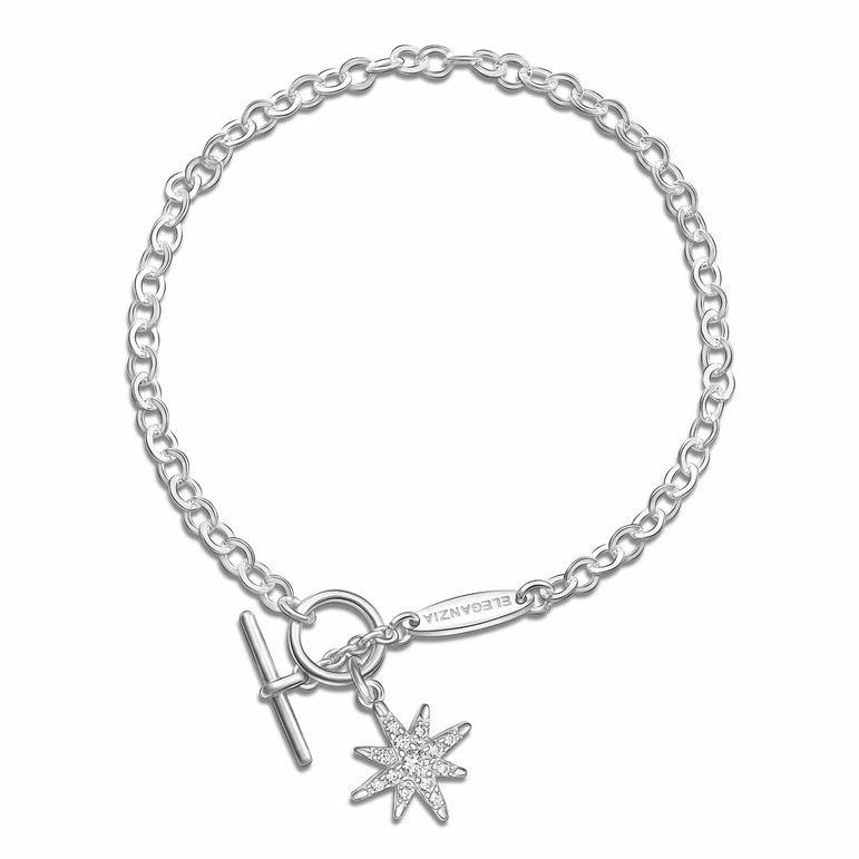 CZ North Star Silver Bracelet T-Bar Star Jewelry Bracelet