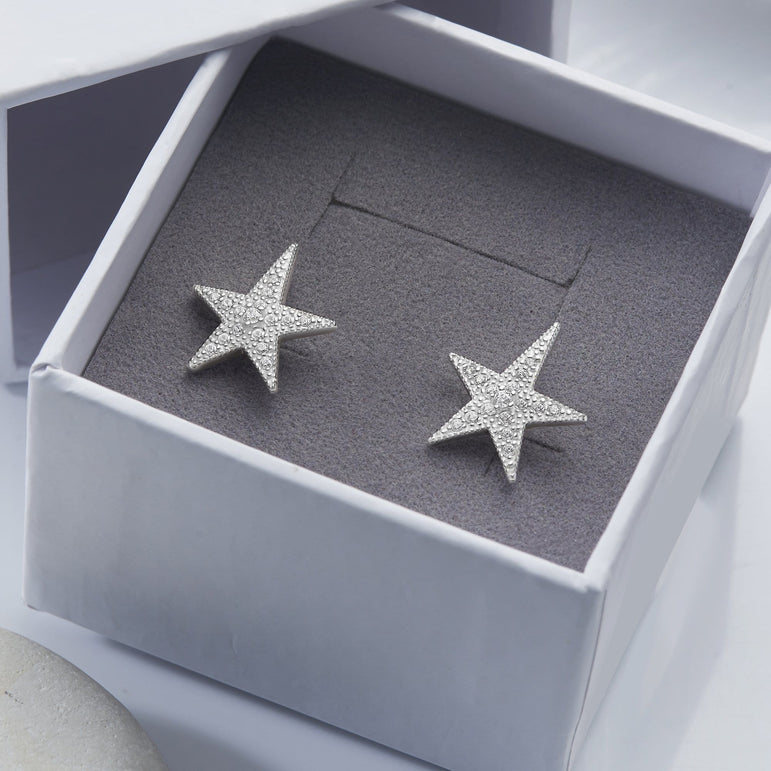 CZ Star Earrings, Sterling Silver Stud Earrings Stud Earrings