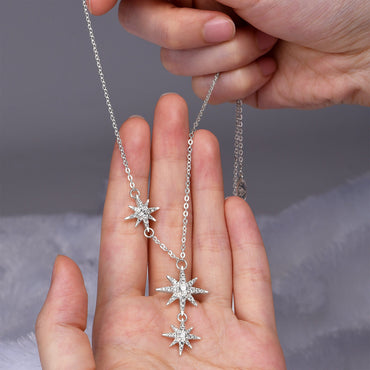 CZ Falling Star Necklace Silver Star Jewelry Pendant Necklace