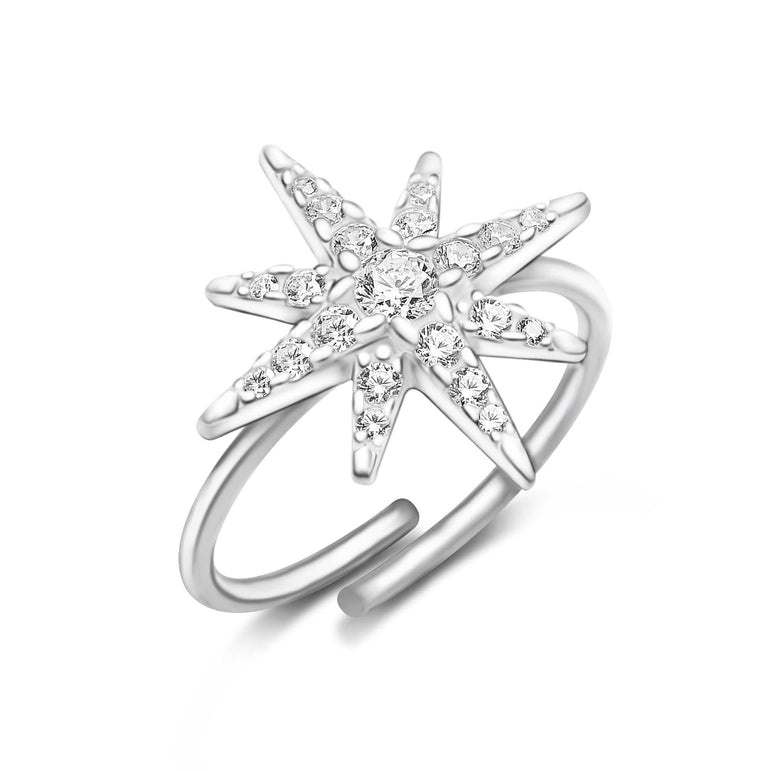 CZ Falling Star Jewelry Silver Ring Adjustable Ring