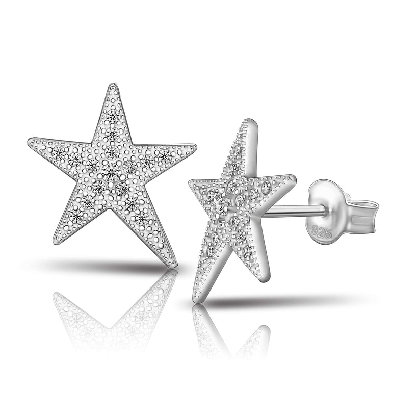 CZ Star Earrings, Sterling Silver Stud Earrings Stud Earrings