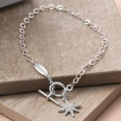 CZ North Star Silver Bracelet T-Bar Star Jewelry Bracelet