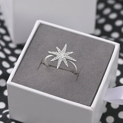 CZ Falling Star Jewelry Silver Ring Adjustable Ring